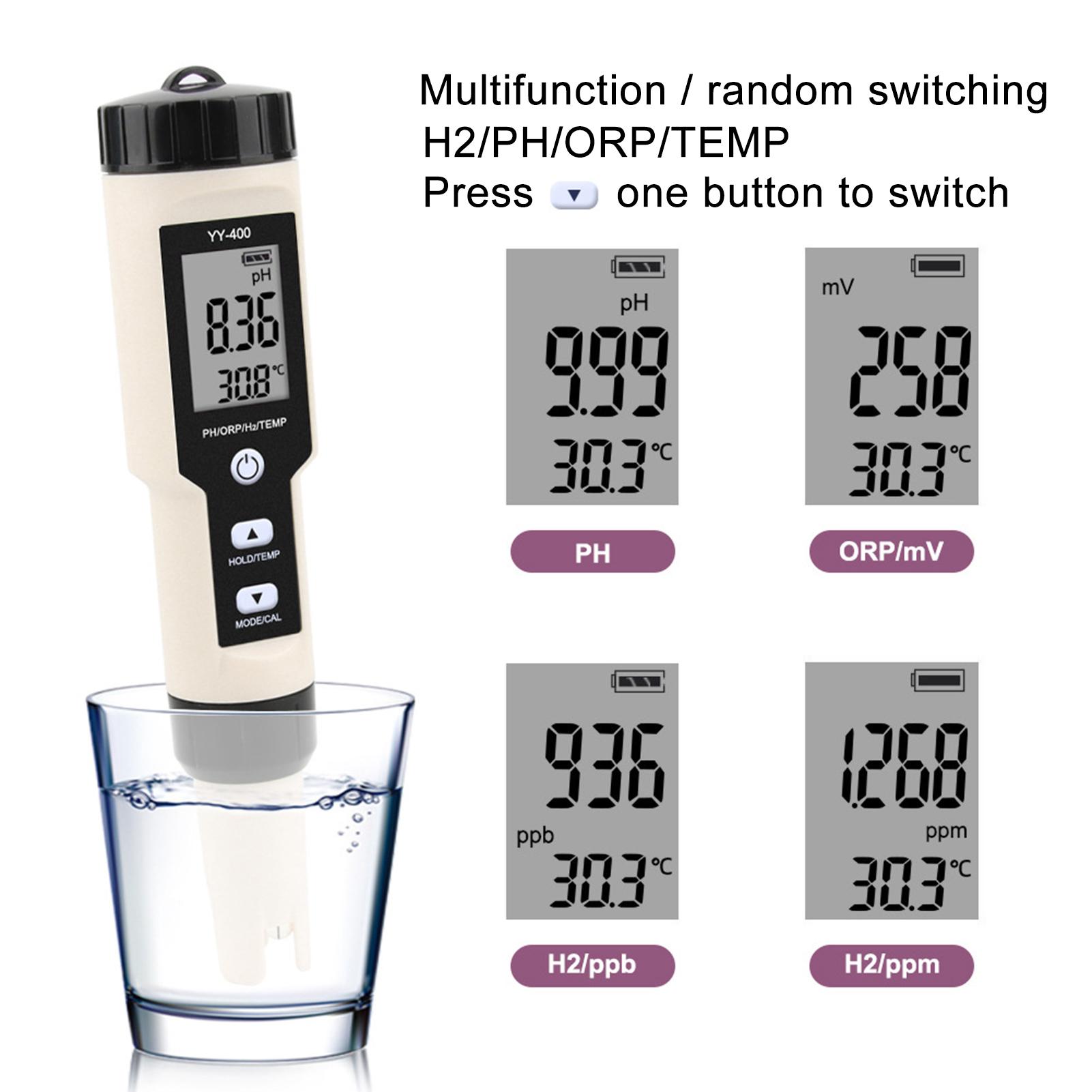 Digital pH Meter 4 in 1 PH ORP H2 Temperature Water Quality Monitor Tester