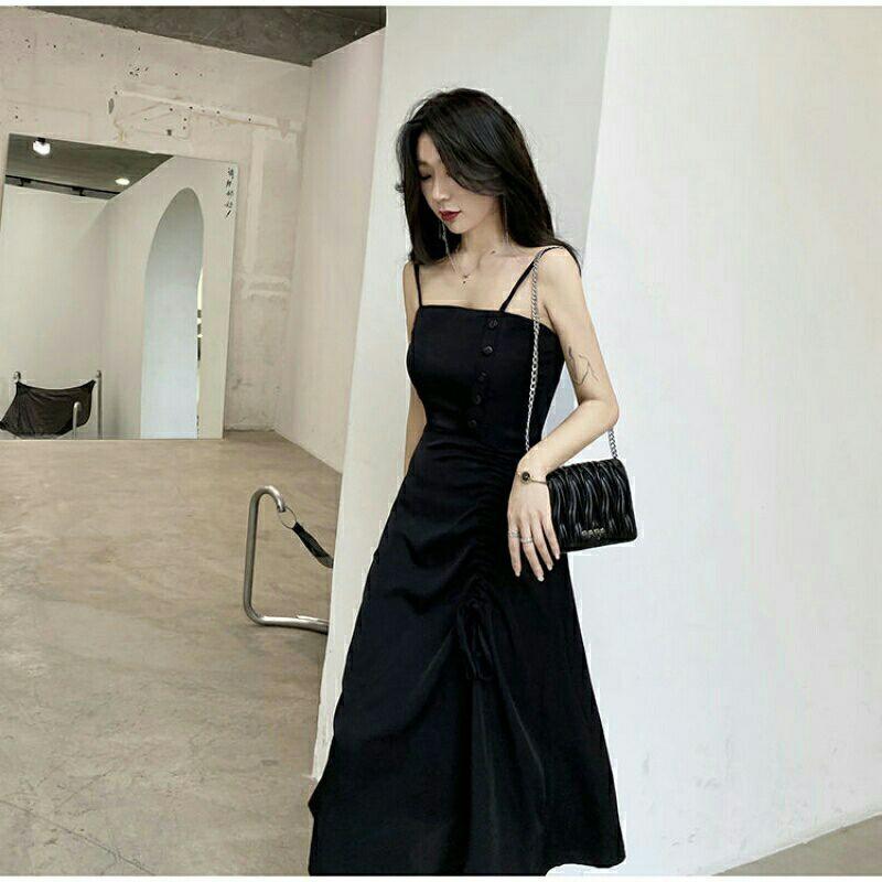 ĐẦM DỰ TIỆC ĐẦM XOÈ NHÚN EO VÁY CHỮ A HAI MÀU TRẮNG ĐEN