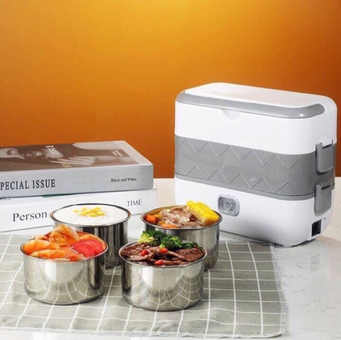 Hộp Cơm Văn Phòng , Hộp Cơm 2 Tầng 4 Bát Inox , Nấu Chín , Hâm Nóng Và Giữ Nhiệt