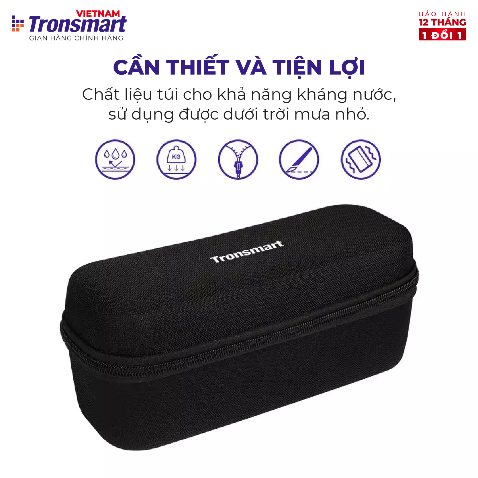 COMBO Loa Tronsmart Mega và hộp đựng chống shock - Công suất 40W - Hỗ trợ TWS và NFC ghép đôi 2 loa - Hàng chính hãng