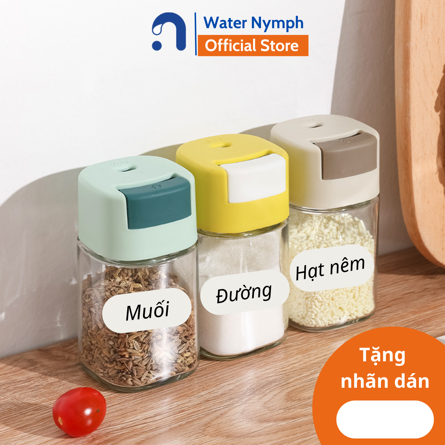 Hũ đựng gia vị - Lọ đựng gia vị thủy tinh nút bấm định lượng cao cấp Waternymph (tặng kèm nhãn dán)