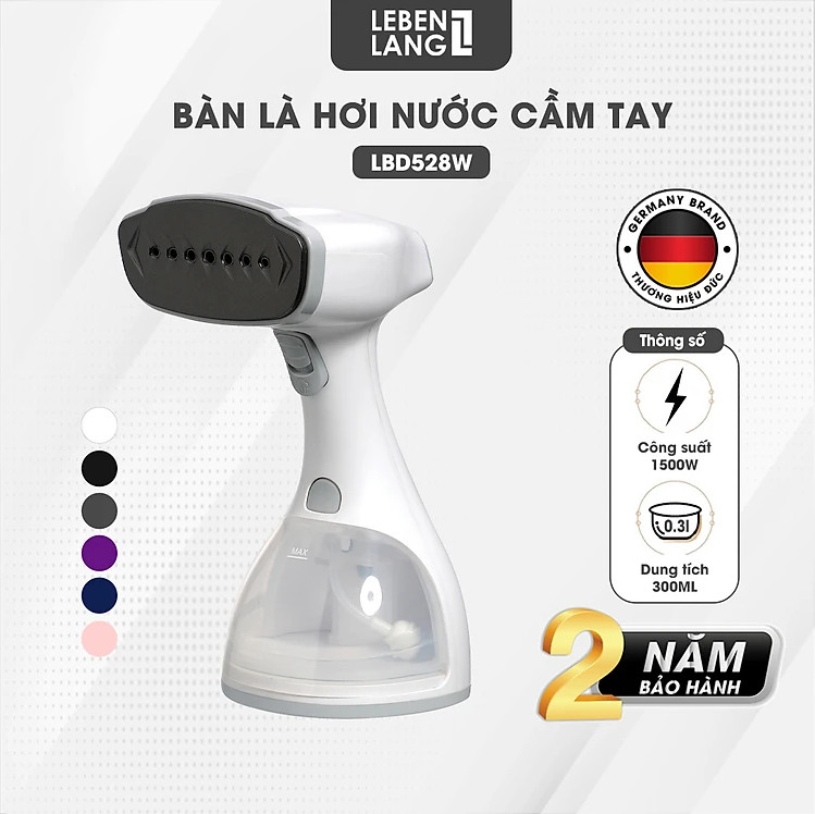 Bàn Là Hơi Nước Cầm Tay Lebenlang Lbd528 Nhập Khẩu Đức, Công Suất 1500W - 300Ml - Hàng Chính Hãng Bảo Hành 2 Năm - Màu Trắng