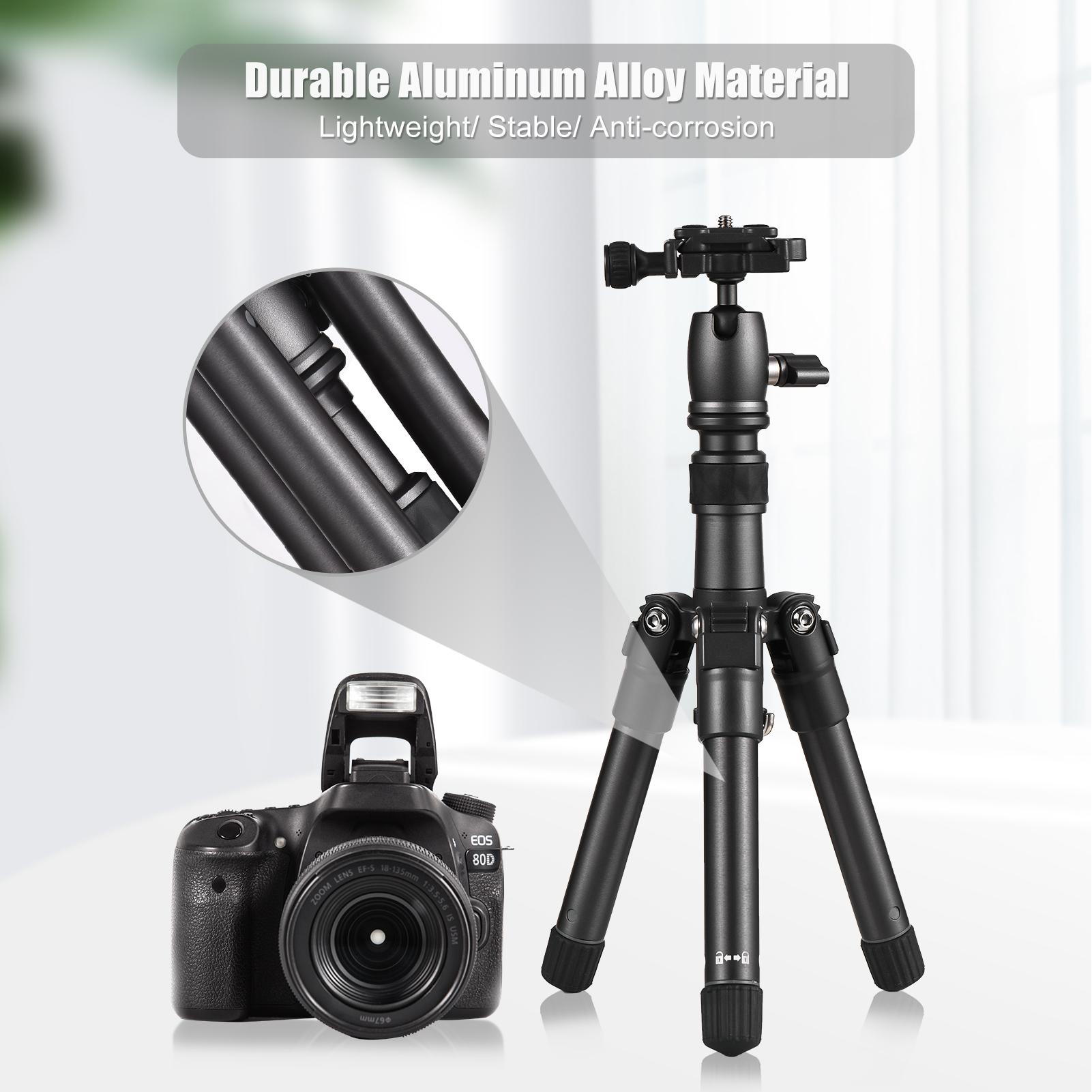 Portable Desktop Tripod Stand Aluminum Alloy 66cm/26in Max. Height 5kg Load Capacity with 360° Rotatable Ballhead 1/4 inch Screw QR Plate Carrying Bag for DSLR Mirrorless Camera Smartphone