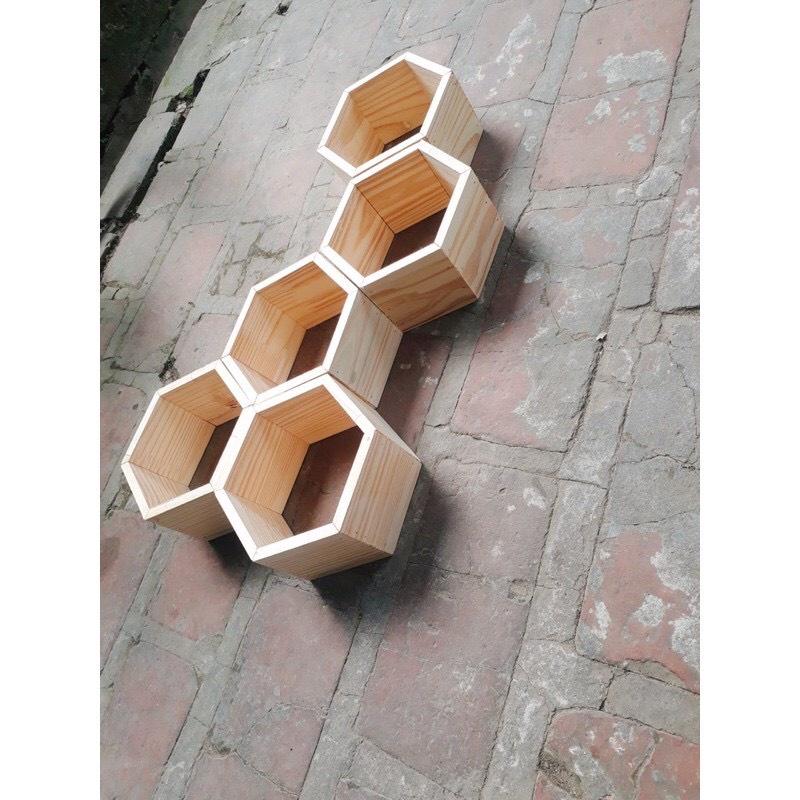 Kệ treo tường,Kệ trang trí hình tổ ong bằng gỗ cao cấp gồm 3 chiếc