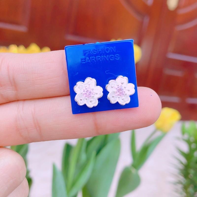 Bông tai, khuyên tai bạc ta hoa đào chốt thẳng -