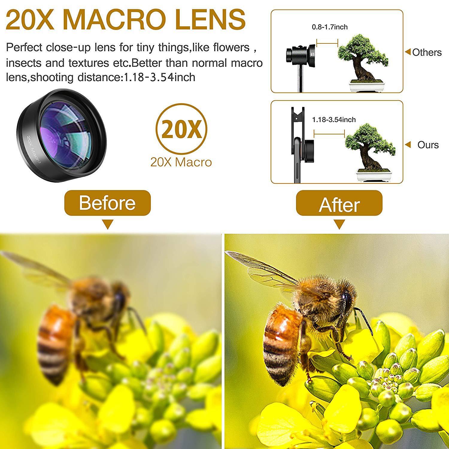 Điện thoại thông minh 3 trong bộ ống kính 1, ống kính vạn hoa, mục tiêu macro 20x, mục tiêu Fisheye 198/120 °, góc nhìn rộng, nhiếp ảnh