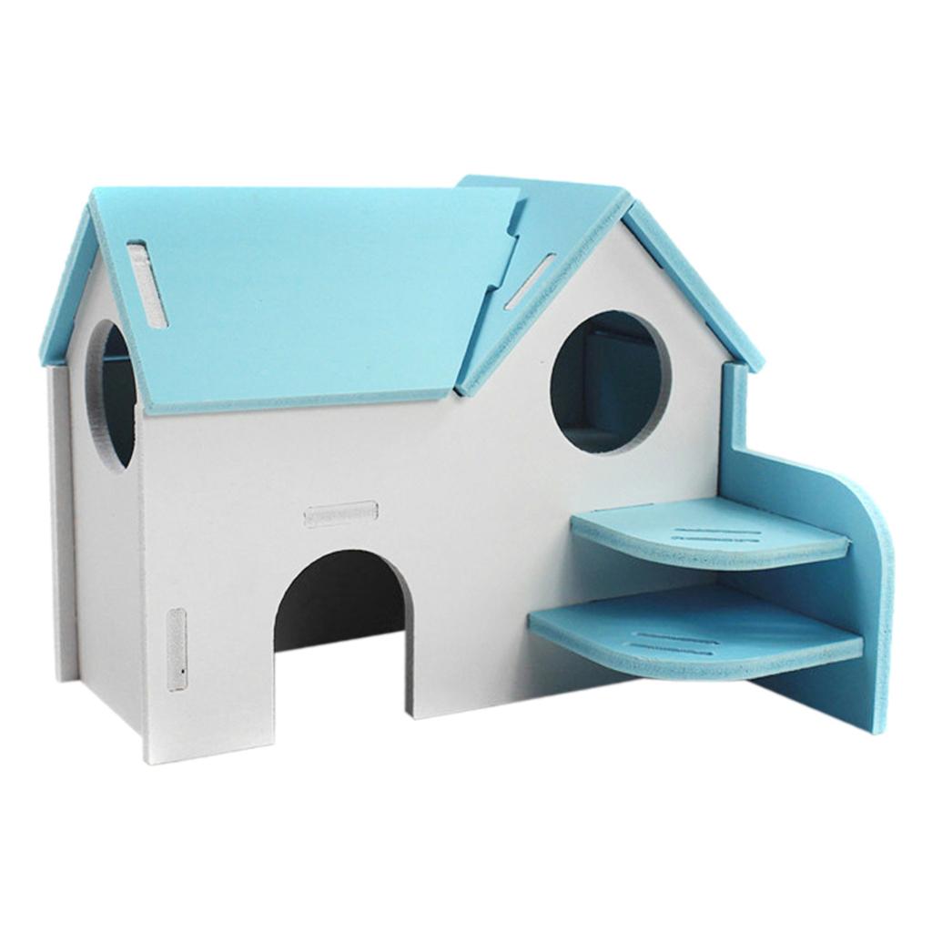 Hamster Mouse Hideout House Wooden Living Hut Exercise Funny Nest Toy Blue