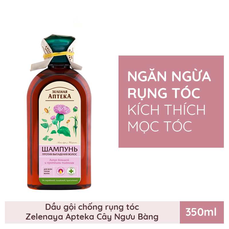 Dầu gội ngăn ngừa rụng tóc Zelenay Apteka Cây ngưu bàng và Protein lúa mì 350ml