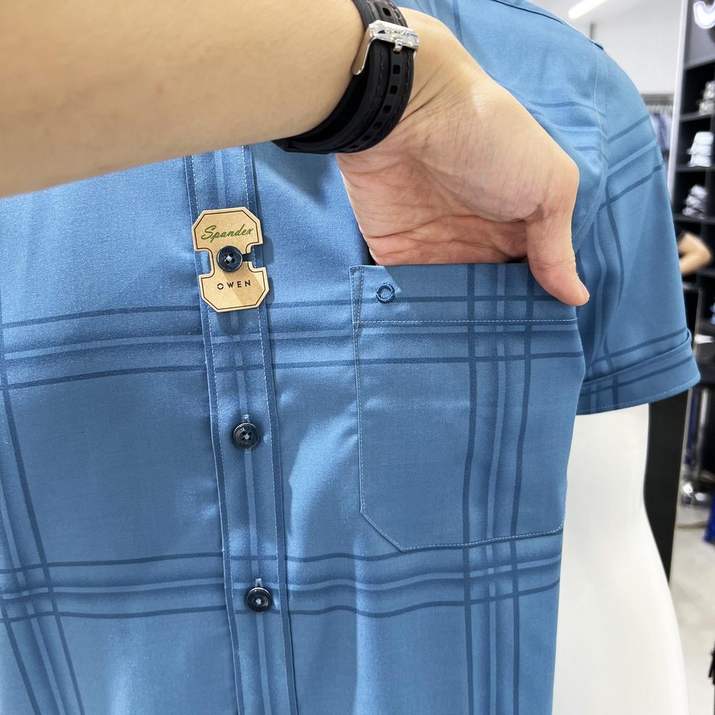 Áo Sơ mi Owen nam cộc tay có túi dáng Bodyfit vạt bằng sợi Bamboo cao cấp mềm mịn mát AB230175NT