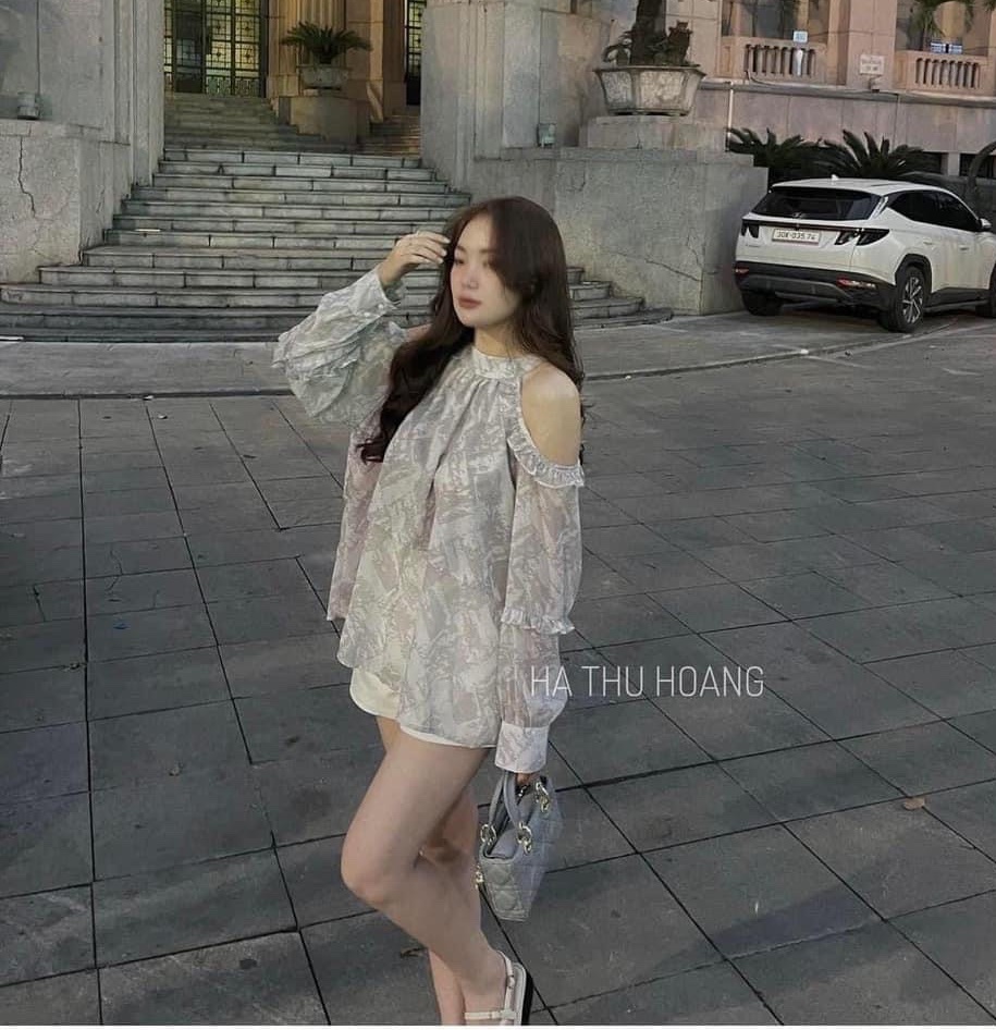 SET ÁO DÂY YẾM SUÔNG HOA KHOÉT TRỄ VAI TAY BỒNG + QUẦN NGẮN SHORTS ỐNG RỘNG LƯNG CAO ĐI CHƠI ĐI BIỂN DẠO PHỐ