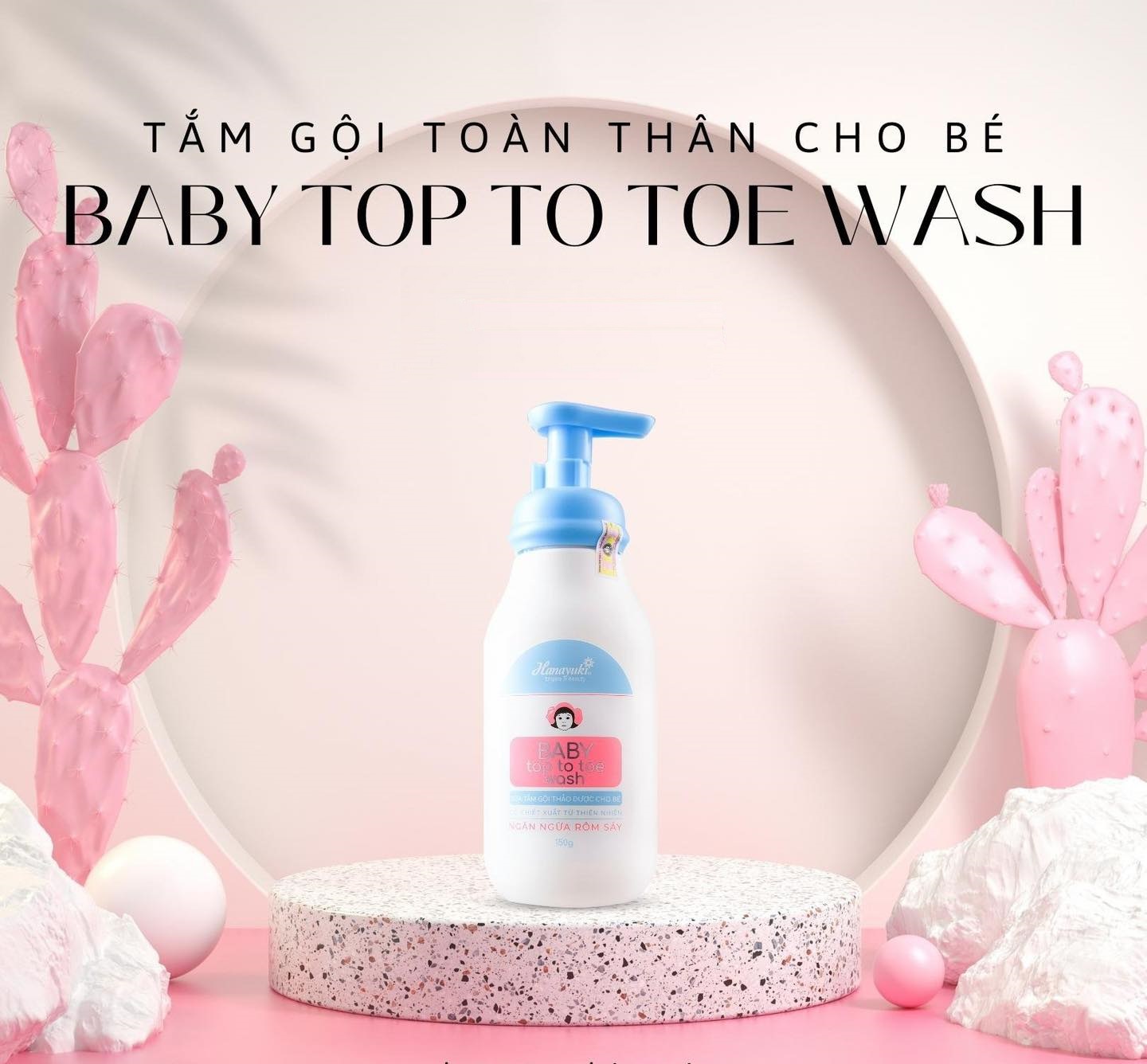 Sữa Tắm Gội Thảo Dược 2 in 1 Cho Bé Hanayuki Chính Hãng Baby Top Toe Wash Dưỡng Ẩm Ngăn Ngừa Rôm Sảy 150g