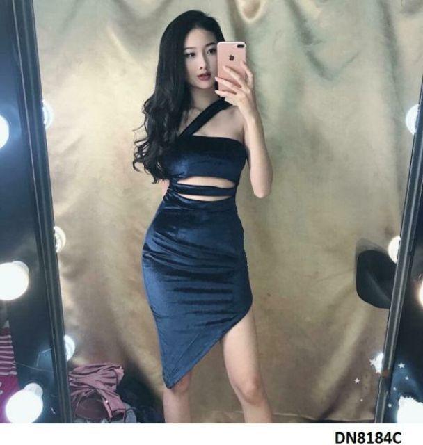 Đầm body chéo vai xẻ tà cột nơ sexy