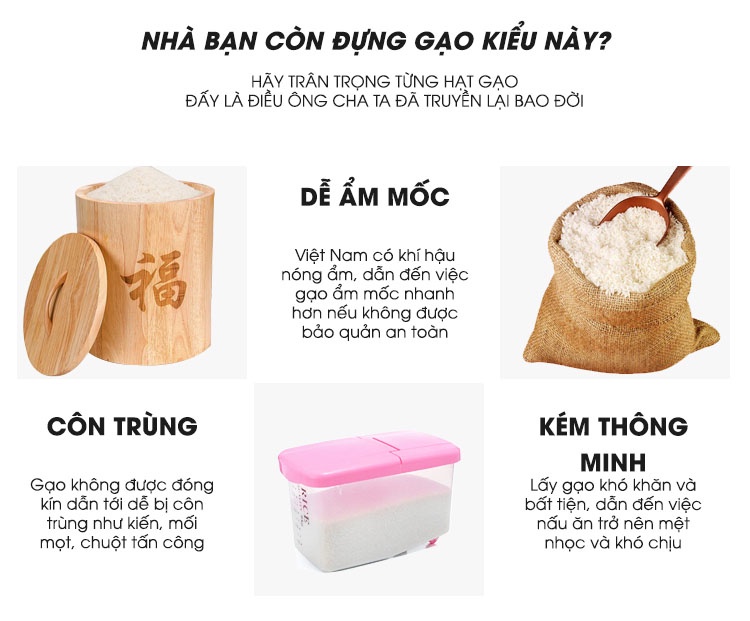 Thùng (Hủ) Đựng Gạo Thông Minh Nhật Bản 12kg, Thiết Kế Dạng Ấn Nút, Chất Liệu Nhựa ABS Cao Cấp, Tiện Lợi, Sang Trọng Căn Bếp,  Tặng Kèm Khay Đựng Gạo Và Thanh Chống Ẩm