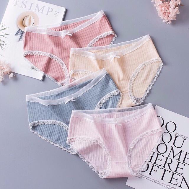 Quần Lót Cotton Tăm Viền Ren Xuất Nhật chất cotton co giãn, thoáng mát