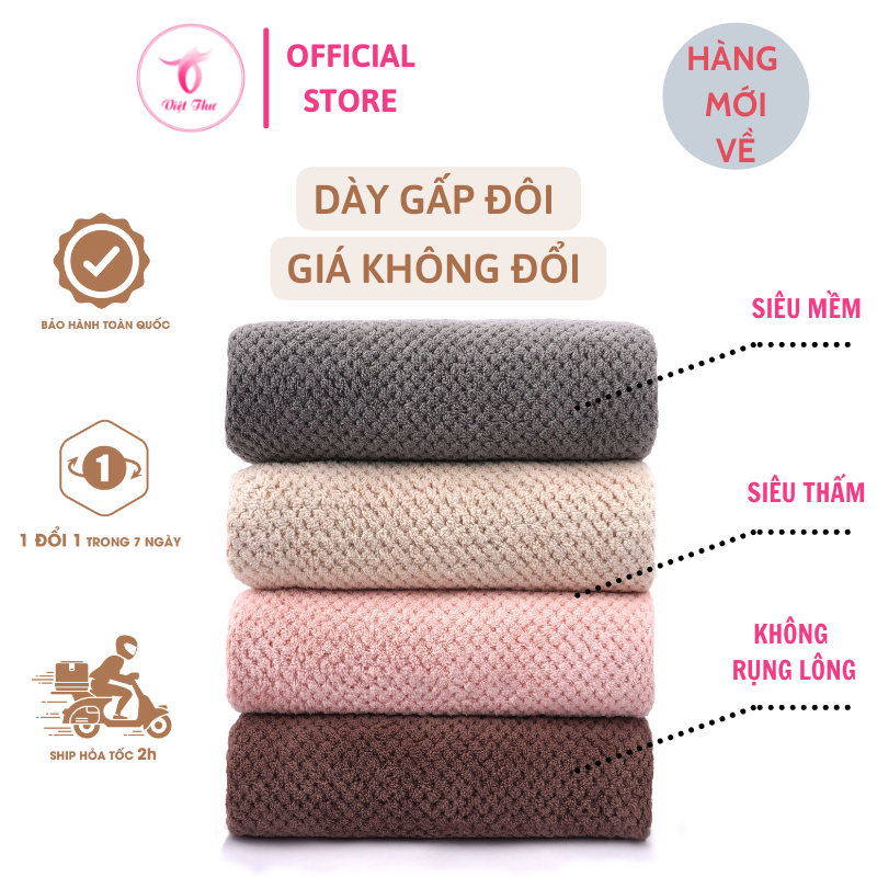 Khăn tắm cao cấp Việt Thư, khăn tắm sợi microfiber ngoại nhập siêu mềm, siêu thấm, 70x140 cm, 320gr - Hàng Chính Hãng