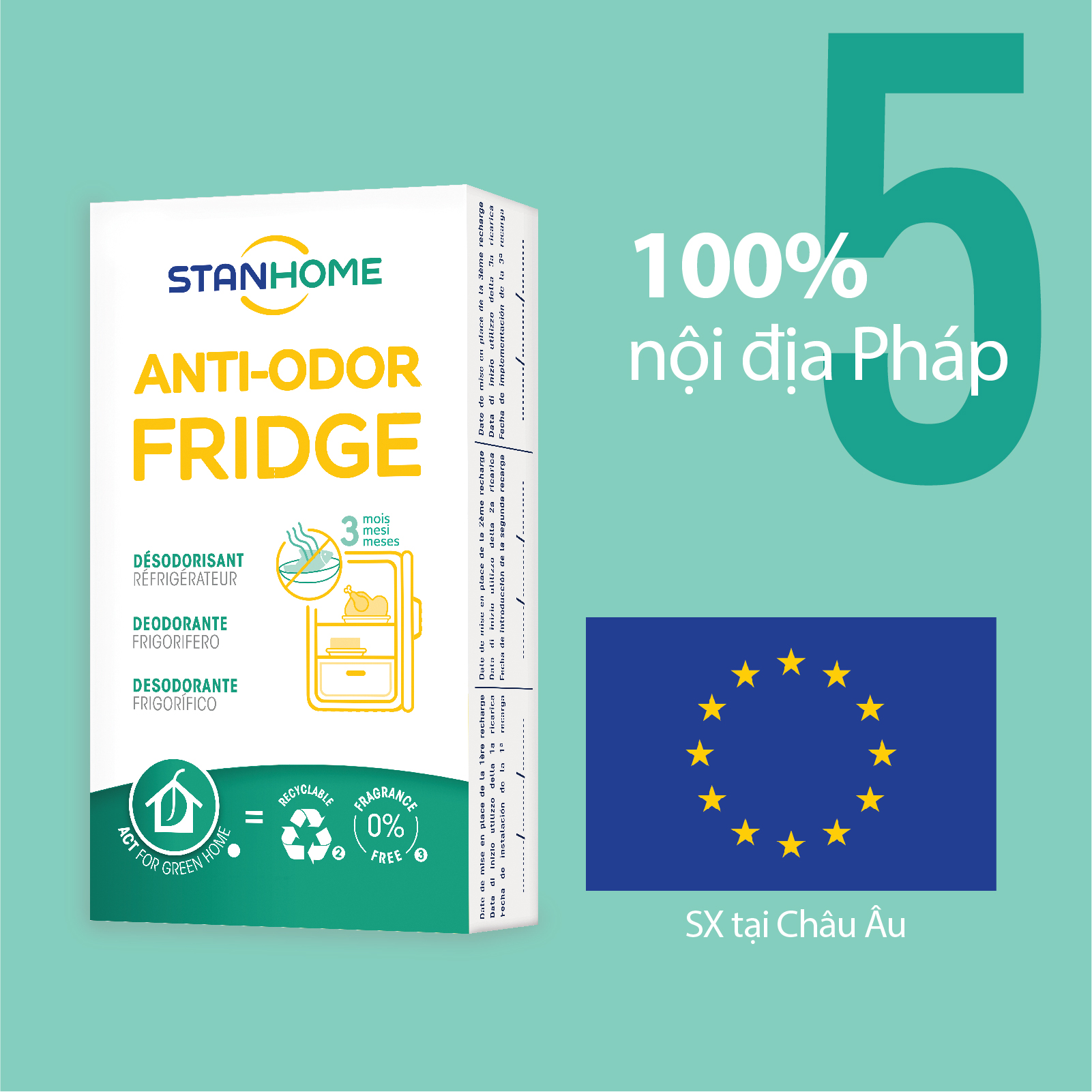 Miếng khử mùi tủ lạnh Stanhome Anti Odor Fridge 31gr/hộp