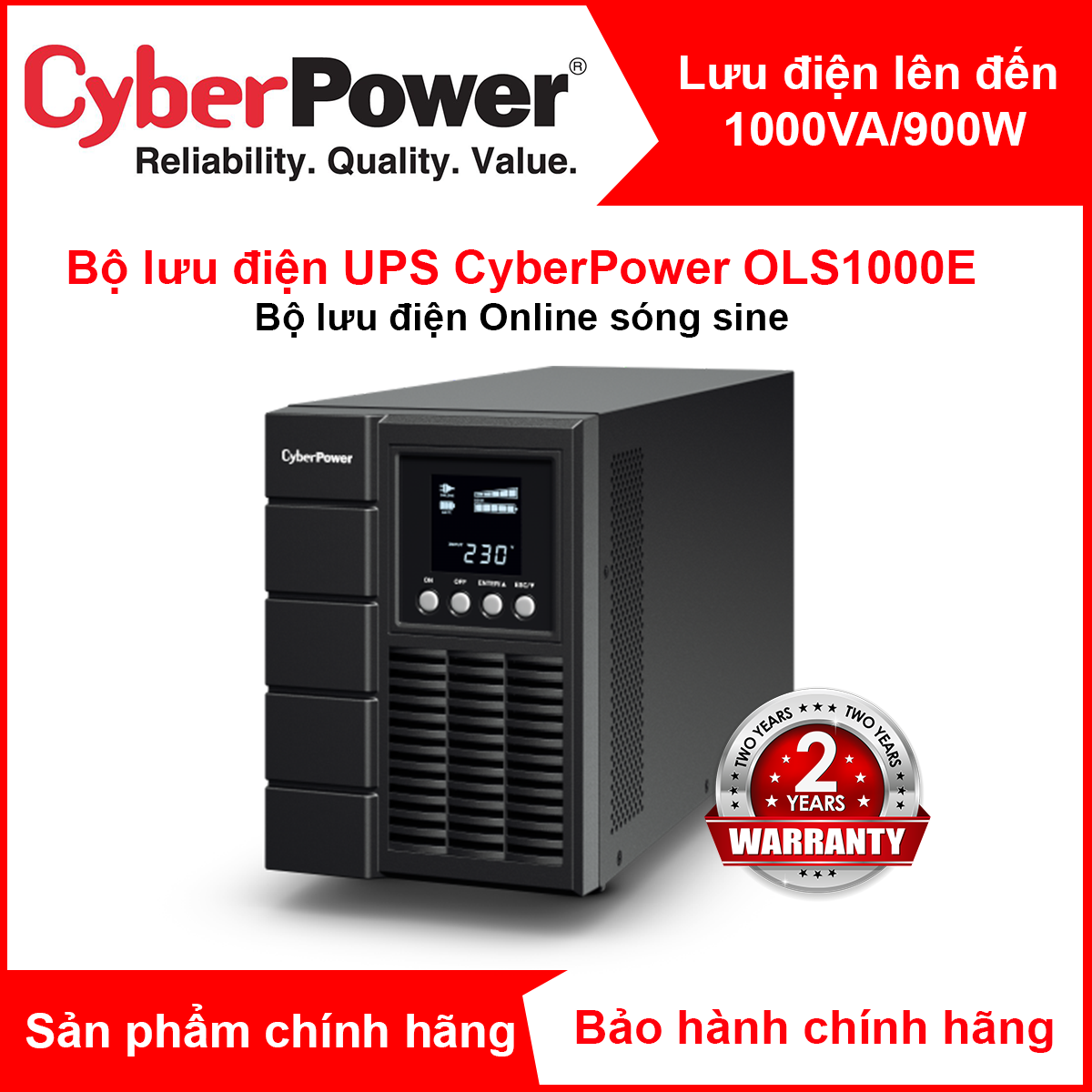 Bộ lưu điện UPS CyberPower OLS1000E 1000VA/900W Online, Sóng Sine hoàn chỉnh, chuyên dụng cho NAS, Máy trạm, máy chủ - Hàng Chính Hãng