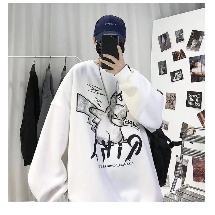 Áo Sweater Tay Dài Cổ Tròn Dáng Rộng In Họa Tiết Hoạt Hình Phong Cách Hip Hop