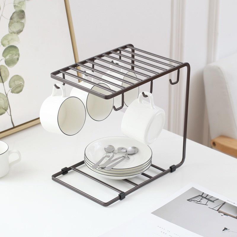 Giá treo cốc,chén,tách 6 móc thông minh tiện lợi,gọn gàng sơn đen tĩnh điện