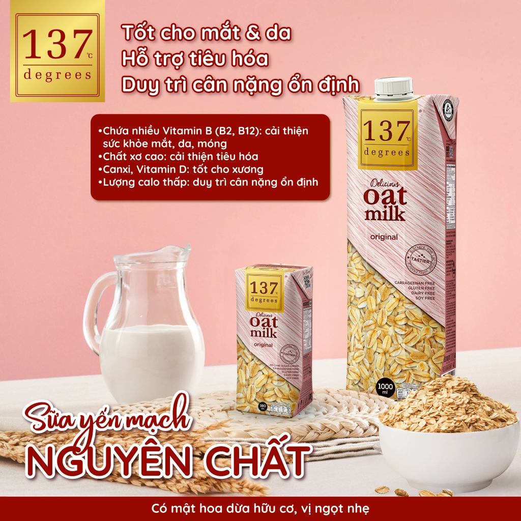 Lốc 3 hộp Sữa hạt Yến mạch Nguyên chất 137 DEGREES 180ml