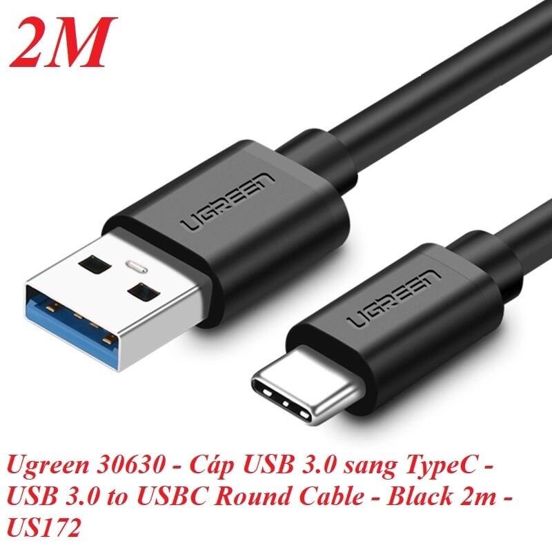 Ugreen UG30630US172TK 2M màu Đen Cáp USB TypeC sang USB 3.0 cáp tròn - HÀNG CHÍNH HÃNG