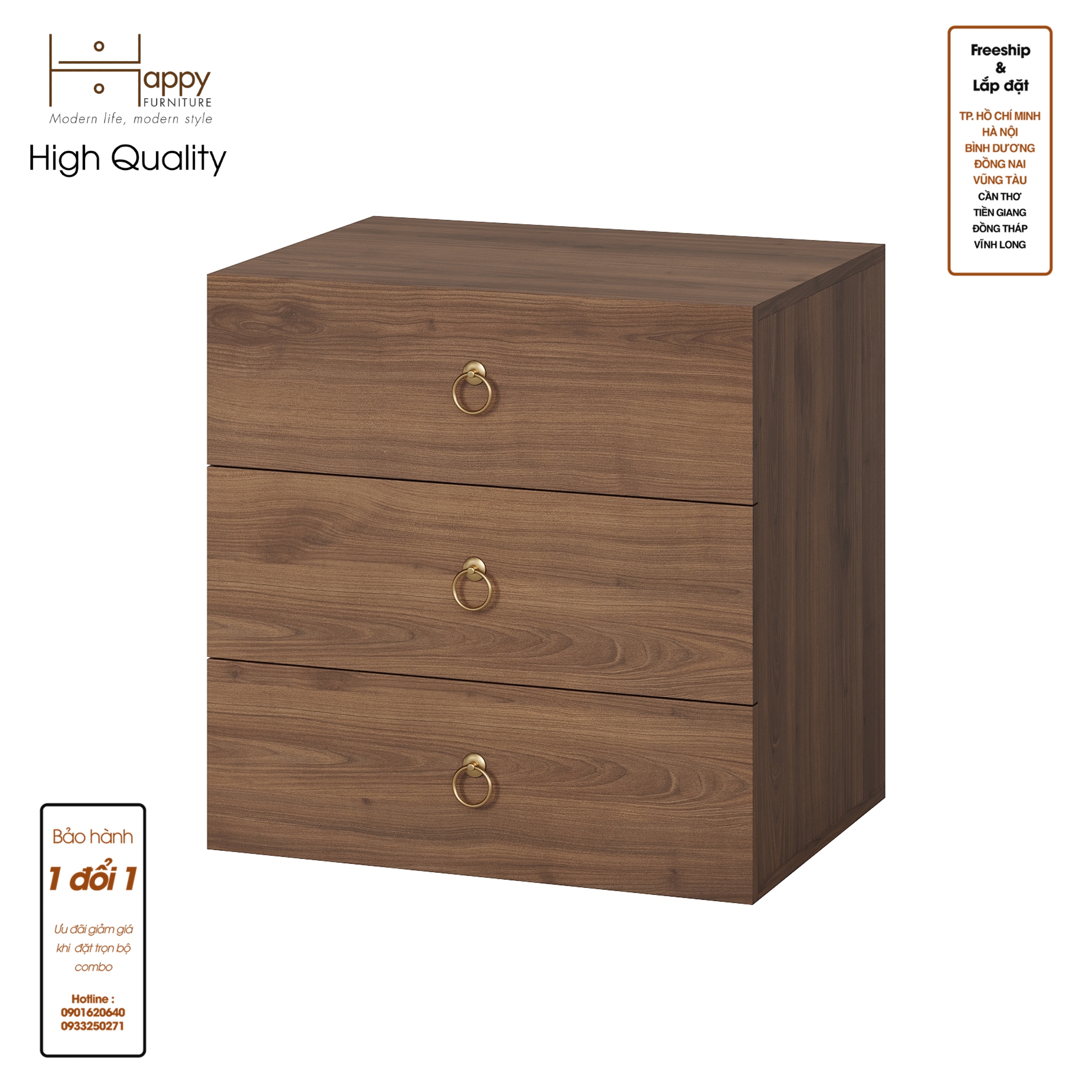 [Happy Home Furniture] WESLEY, Tủ đựng đồ 3 ngăn kéo ,  60cm x 45cm x 60cm ( DxRxC), THK_043