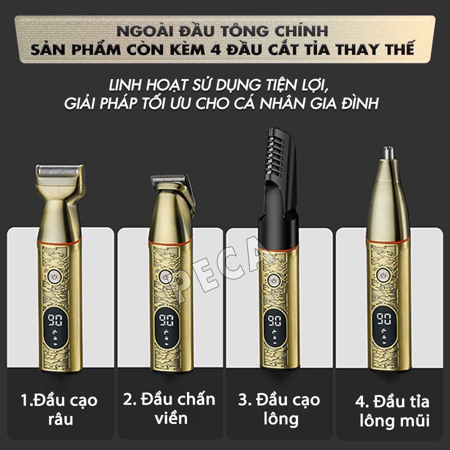 Tông đơ đa năng 5in1 Kemei KM-5859 chuyên cắt tóc, chấn viền, cạo râu, tỉa lông mũi, cạo lông sạc nhanh có đế sạc - Hàng chính hãng