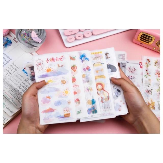 Set 6 tờ washi stickers nhiều mẫu dễ thương