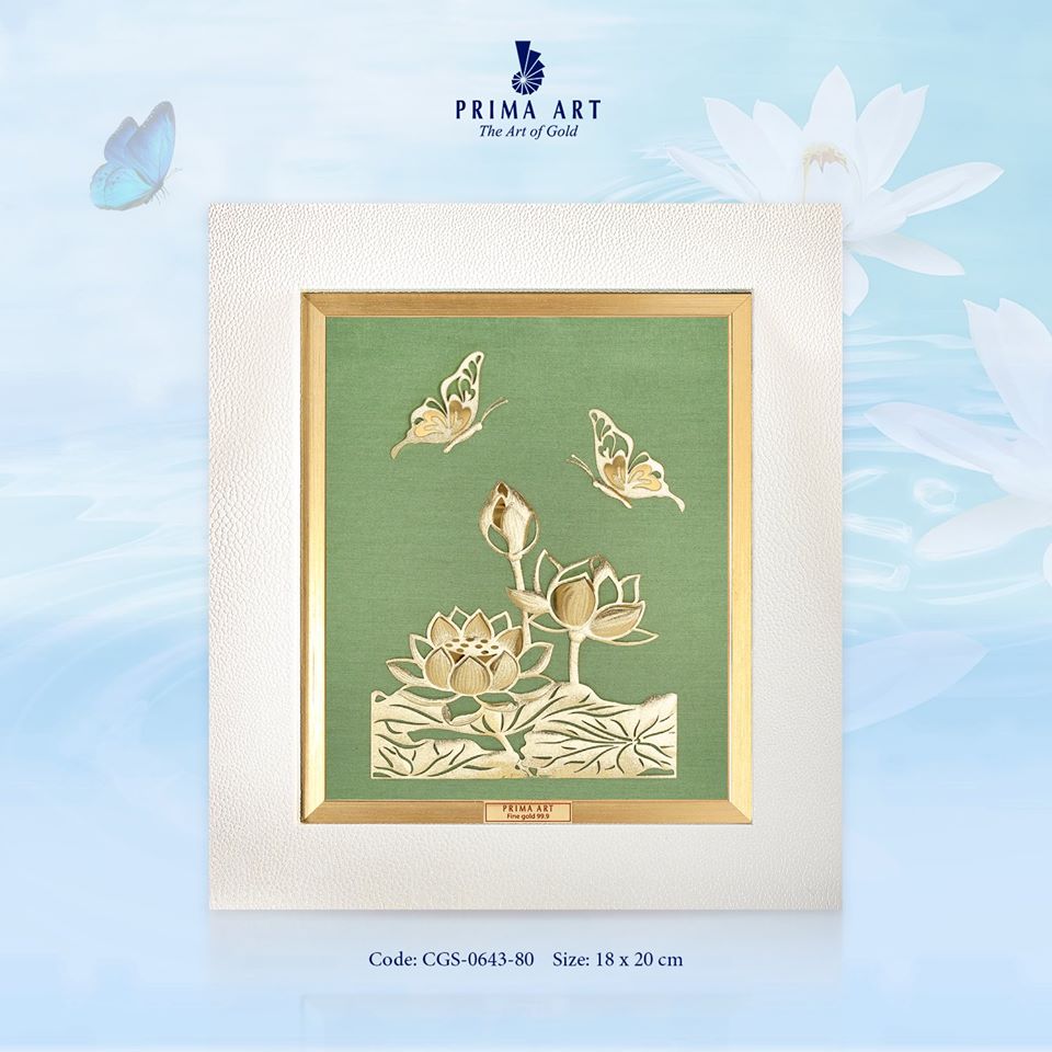 Tranh Vàng 24K PRIMA ART - Hình Đôi Bướm và Hoa Sen - Bộ sưu tập Luxe - CGS-0643-80