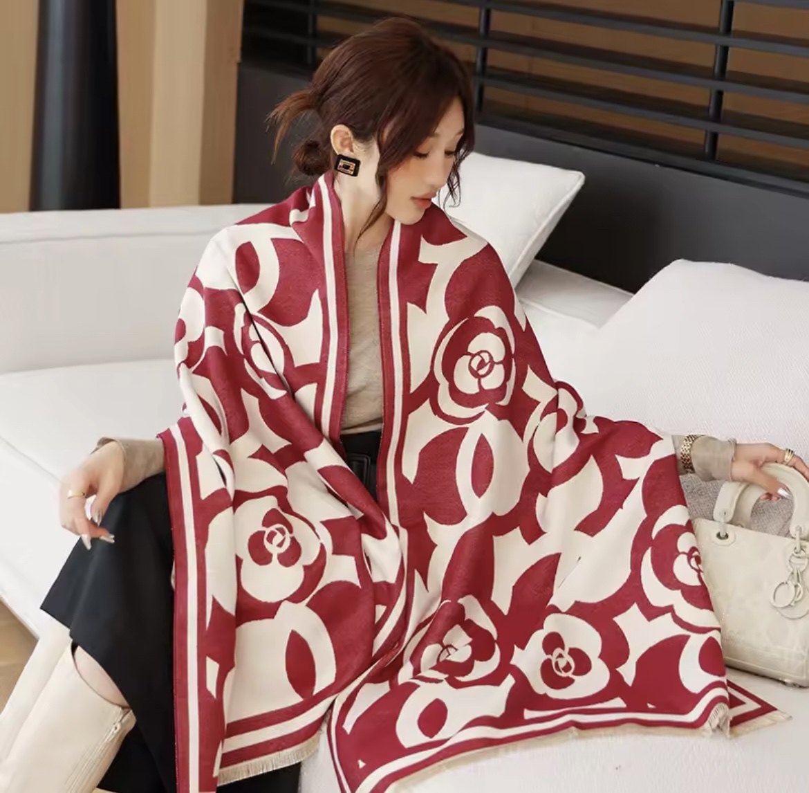 KHĂN QUÀNG CỔ KHĂN CHOÀNG CỔ HOA TRÀ SIÊU VIP SANG TRỌNG DÀNH CHO NỮ