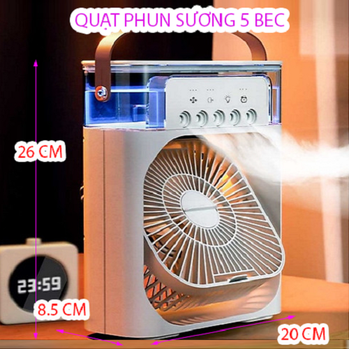 Quạt phun sương để bàn nhỏ gọn MINI COOL FAN, tiện lợi, có 5 vòi phun sương quạt hơi nước kèm đèn led hẹn giờ cùng 3 chế độ phun sương Hàng chính hãng