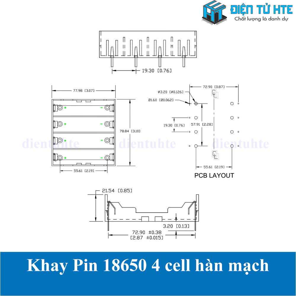 Hộp đế đựng Pin sạc 18650 4 khay hàn mạch