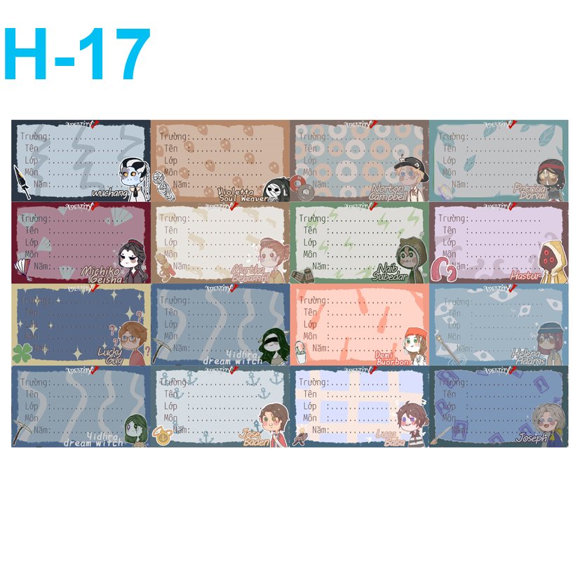 Nhãn vở set 64 Identity V