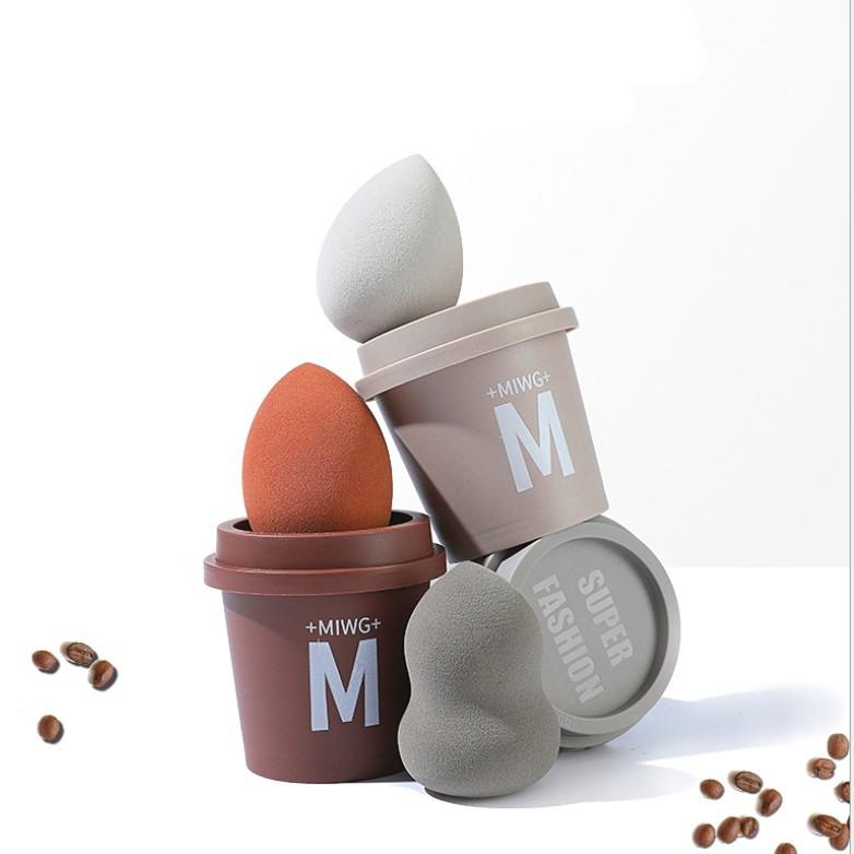 Bông phấn trang điểm hộp đựng Coffe Super Fashion