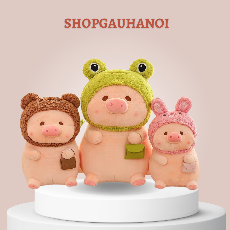Gấu bông heo LULU mũ len nhiều màu sắc, có túi xách dễ thương, đủ size, siêu mềm mịn