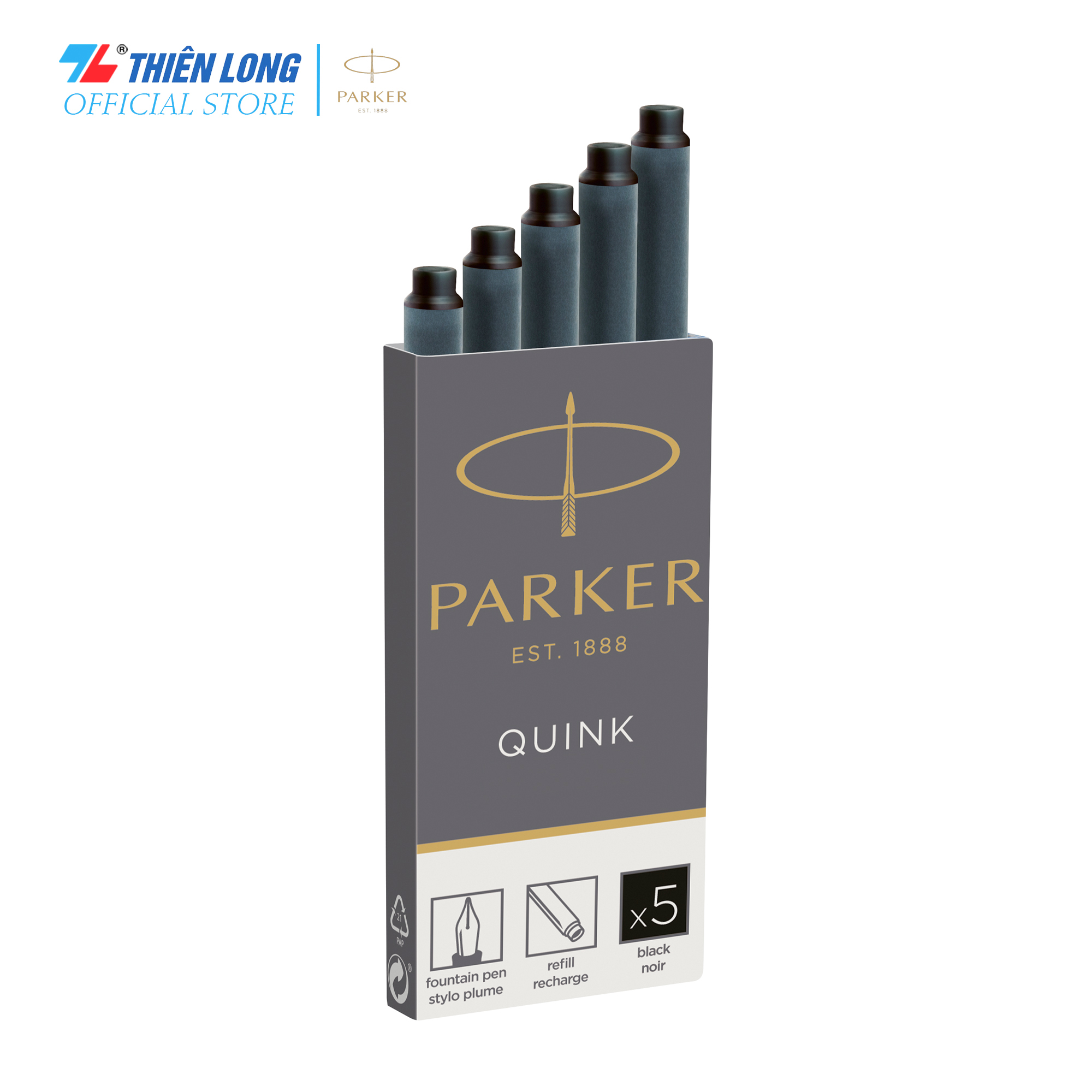 Hộp 5 ống mực bút máy cao cấp Quink Parker