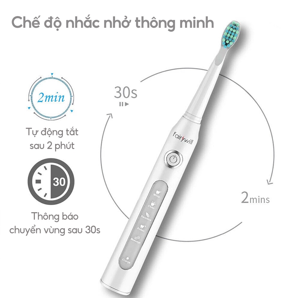 Bàn chải đánh răng điện Fairywill 507 kèm 8 đầu thay thế - Hàng chính hãng