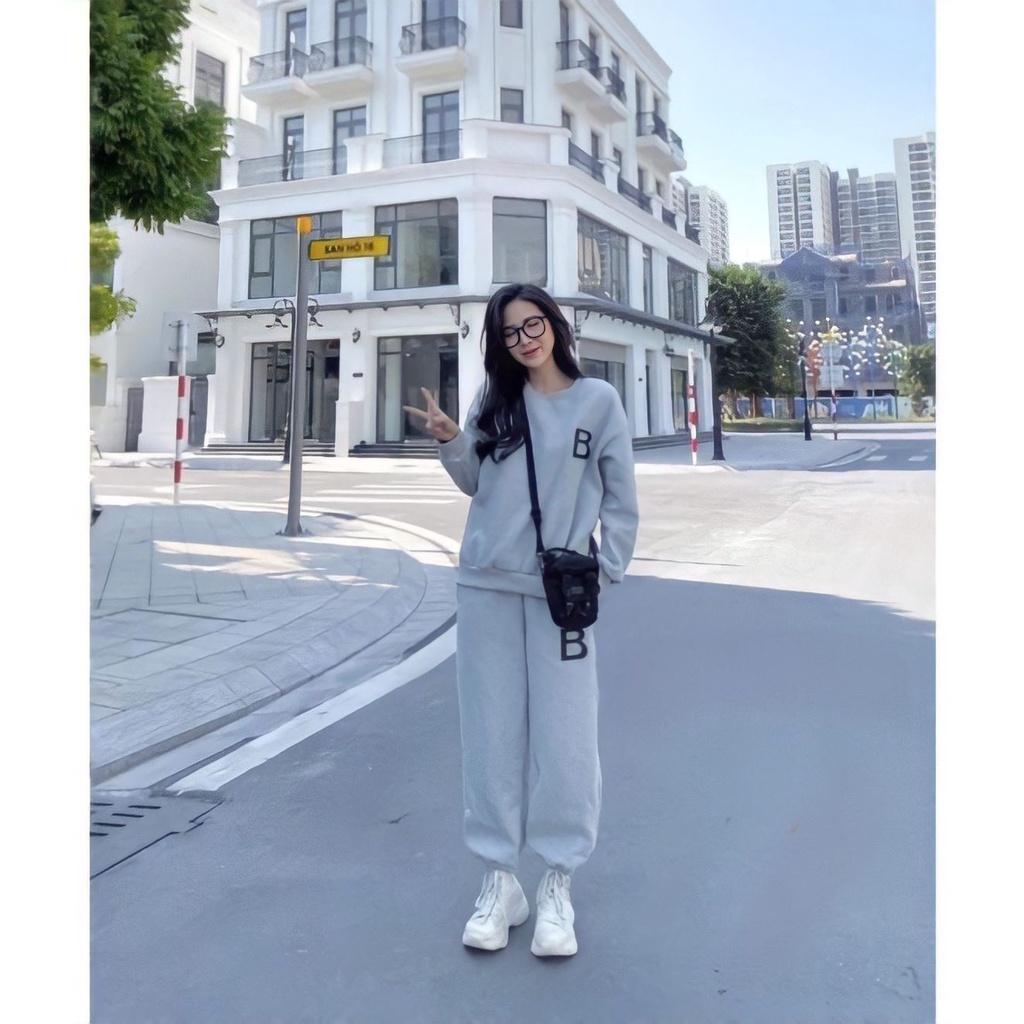 Bộ Áo Nỉ Sweater Quần Jogger Nữ Chữ B