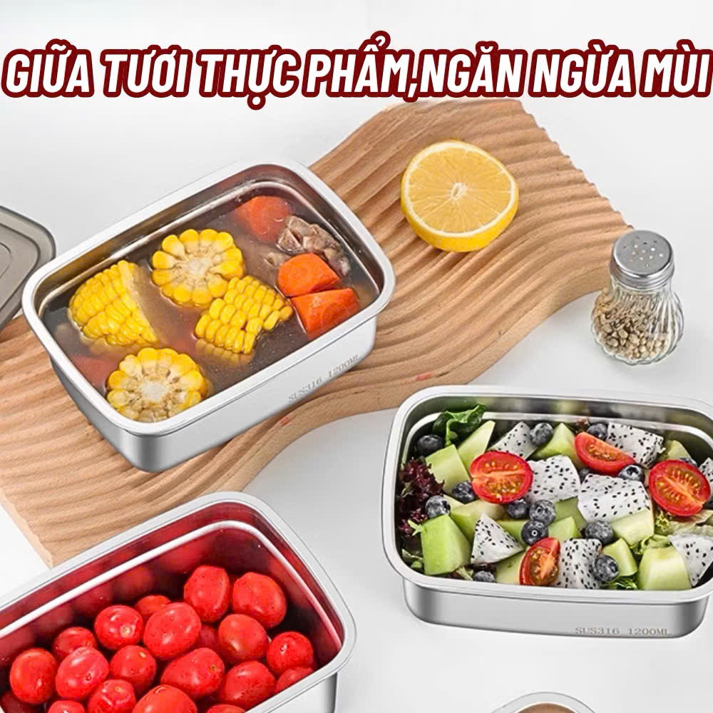Hộp Đựng Thực Phẩm Inox Cao Cấp Kèm Nắp – Khay Inox Đựng Đồ Ăn Bảo Quản Tủ Lạnh Đủ Size - HÀNG CHÍNH HÃNG MINIIN