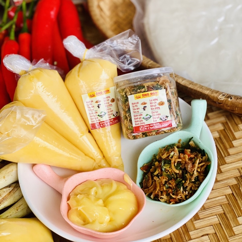 Combo Bơ Vàng Vs Muối Tôm Hành Phi - Tặng 70g Bánh Tráng Tôm Phơi Sương