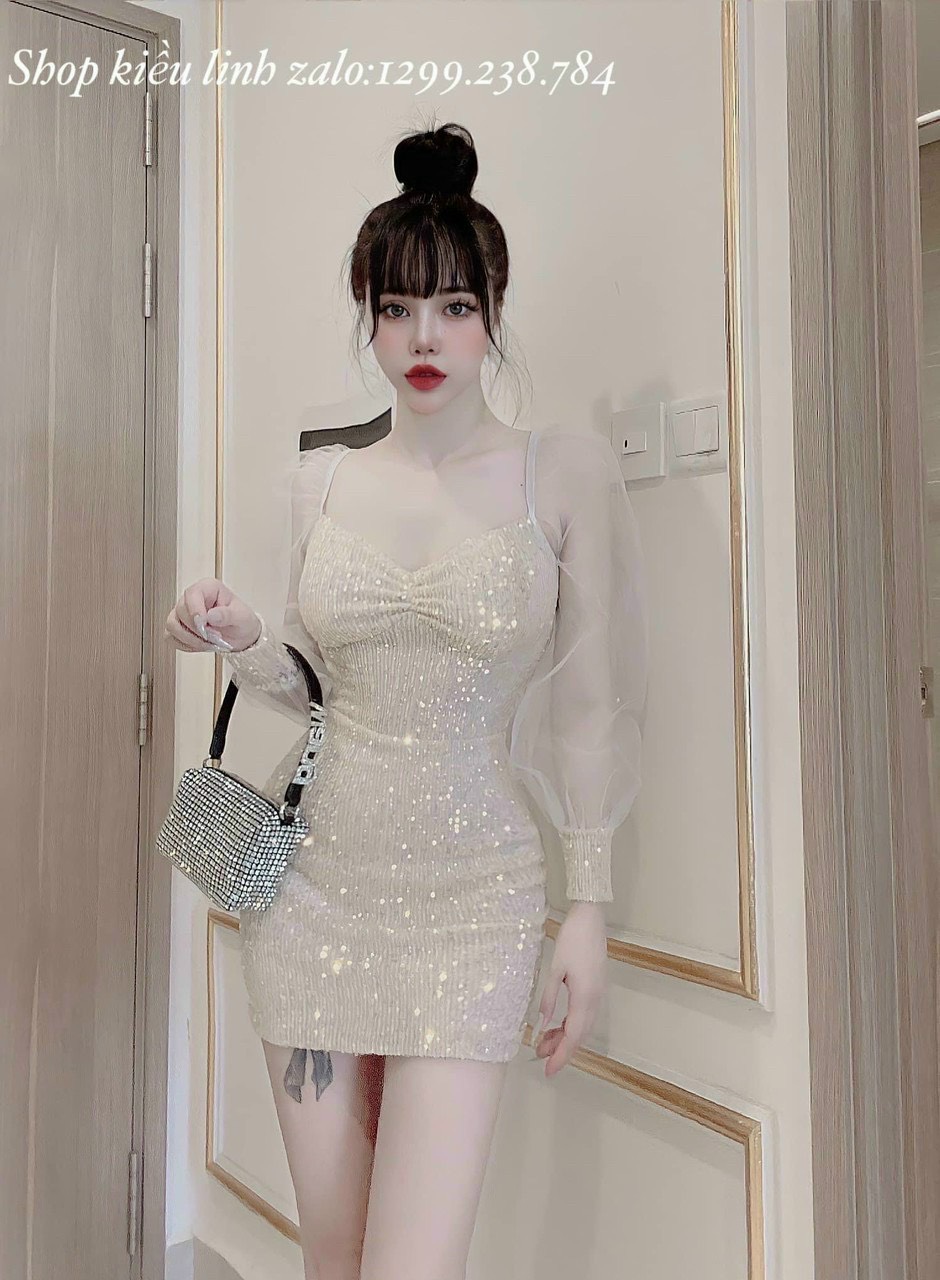 ĐẦM KIM SA PHỐI TAY LƯỚI 2 MÀU Y HÌNH