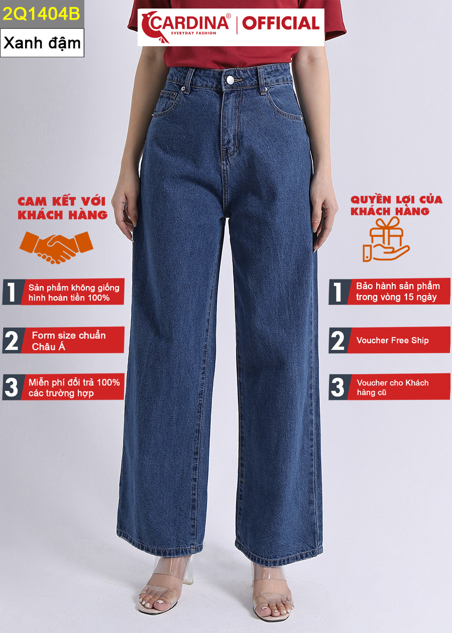 Quần Jeans Nữ CARDINA Cao Cấp Quần Bò Ống Rộng Cài Khuy Có Khóa Kéo 2Q14