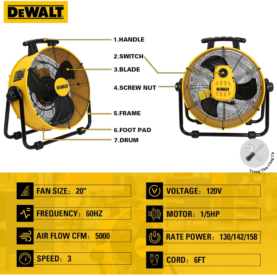 Quạt Sàn Công nghiệp Dewalt 20inch DXF2035 - Hàng chính hãng