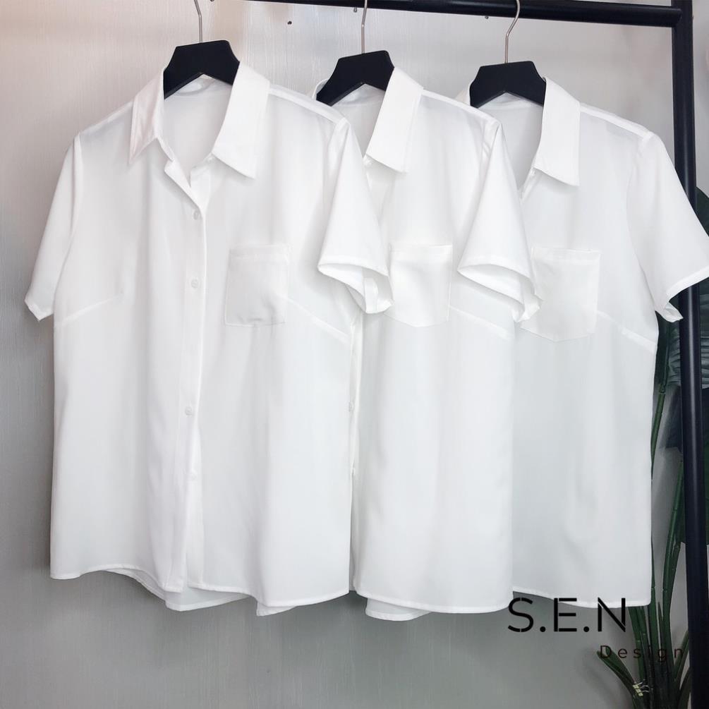 Áo sơ mi công sở, dáng suông, chất vải đẹp, áo sơ mi cộc túi ngực
