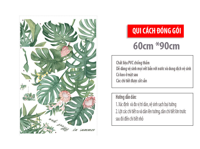 Sticker Giấy Dán Tường Decal Dán tường Mẫu Hoa Lá Cực Xinh ZH022