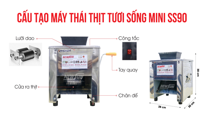 Máy Cắt, Thái Thịt Tươi Sống Mini SS-90 NEWSUN - Thái Mỏng, Đều Và Đẹp Mắt- Hàng Nhập Khẩu