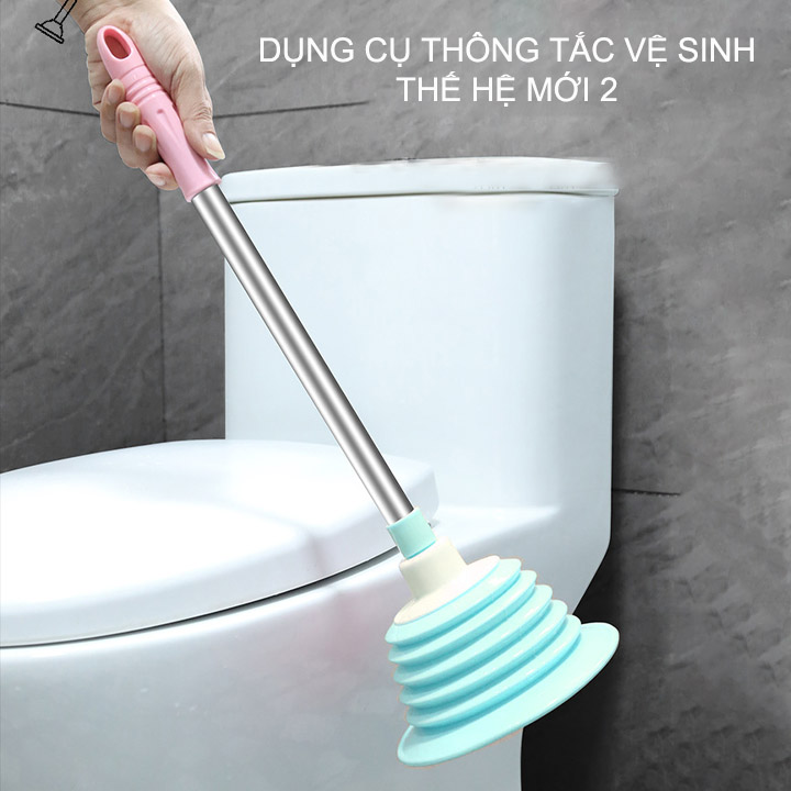 Dụng cụ thông tắc bồn cầu đa năng thế hệ mới 02, bằng cao su, tay cầm bằng inox