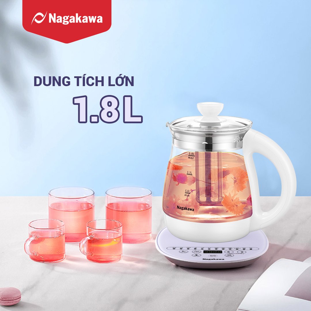 Ấm siêu tốc thủy tinh đa năng Nagakawa NAG0316 (1.8 Lít) - Hàng chính hãng