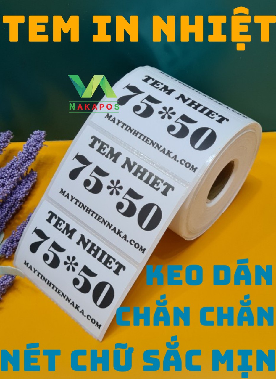 Decal nhiệt in tem nhãn 75x50 mm, cuộn 30m,20 cuộn