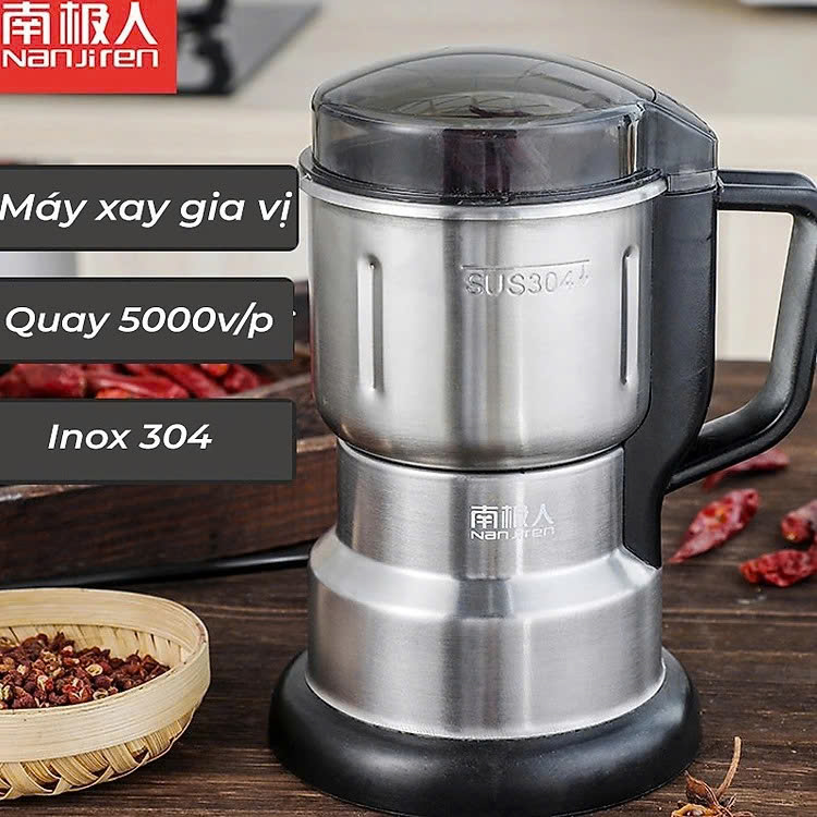 Máy Xay Hạt Khô Tiêu Chuẩn Châu Âu Máy Xay Ngũ Cốc Mini Công Suất 300w Lưỡi Dao 6 Cánh Thân Máy Bằng Thép Không Gỉ - Hàng Loại 1 - Chính Hãng